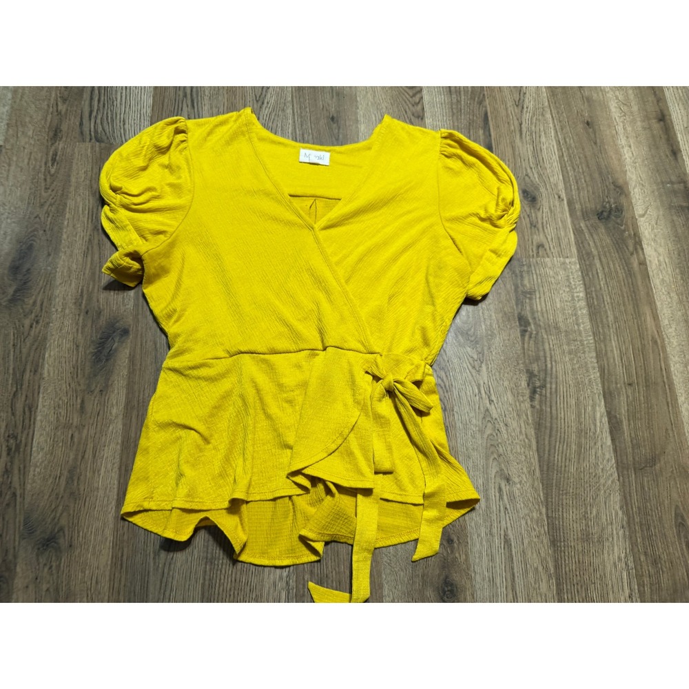 Meraki Blouse Women's Size Large Yellow Short Sleeve V-neck Casual